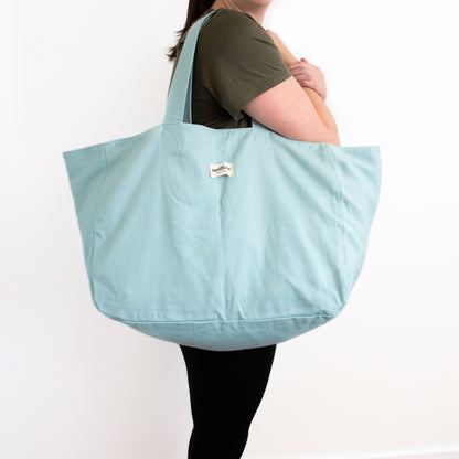 Sac de plage bleu en tissu biologique profil